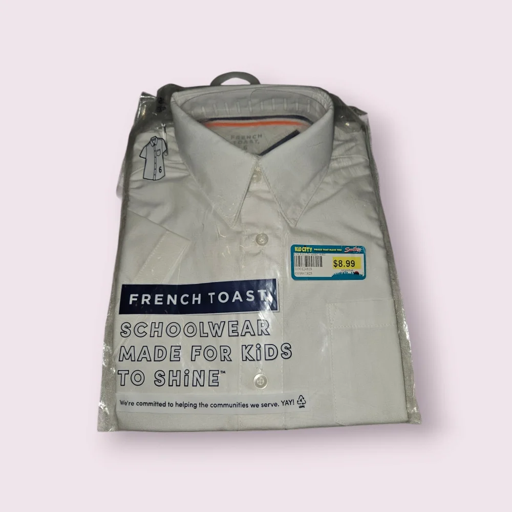 Boys' French Toast Short Sleeve Uniform Shirt, Size 6, White New